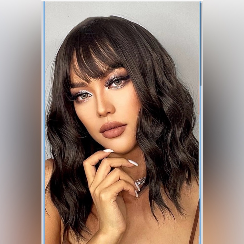 Brown Amber Women Synthetic Wigs With Bangs